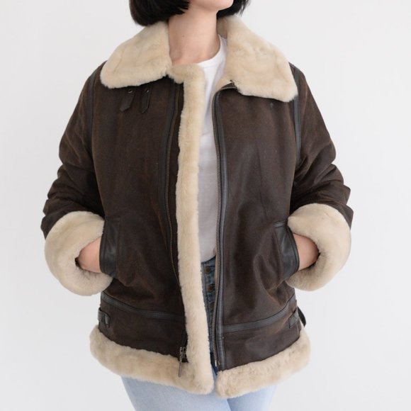 Vintage St. John's Bay Brown Leather Aviator Pilot Jacket with Shearling… - Picture 2 of 16
